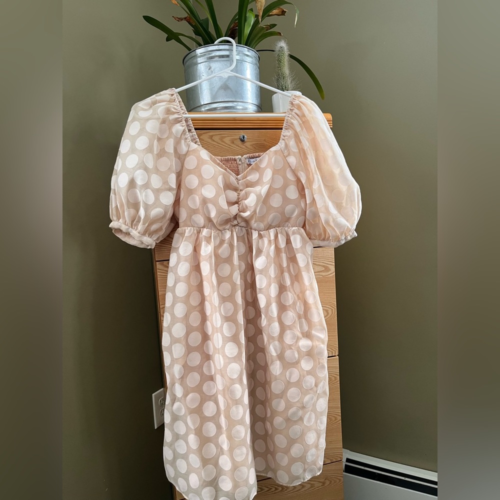 English Factory Beige Polka Dot Puff
Sleeve Dress